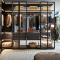 Transparent glass wardrobe in the bedroom